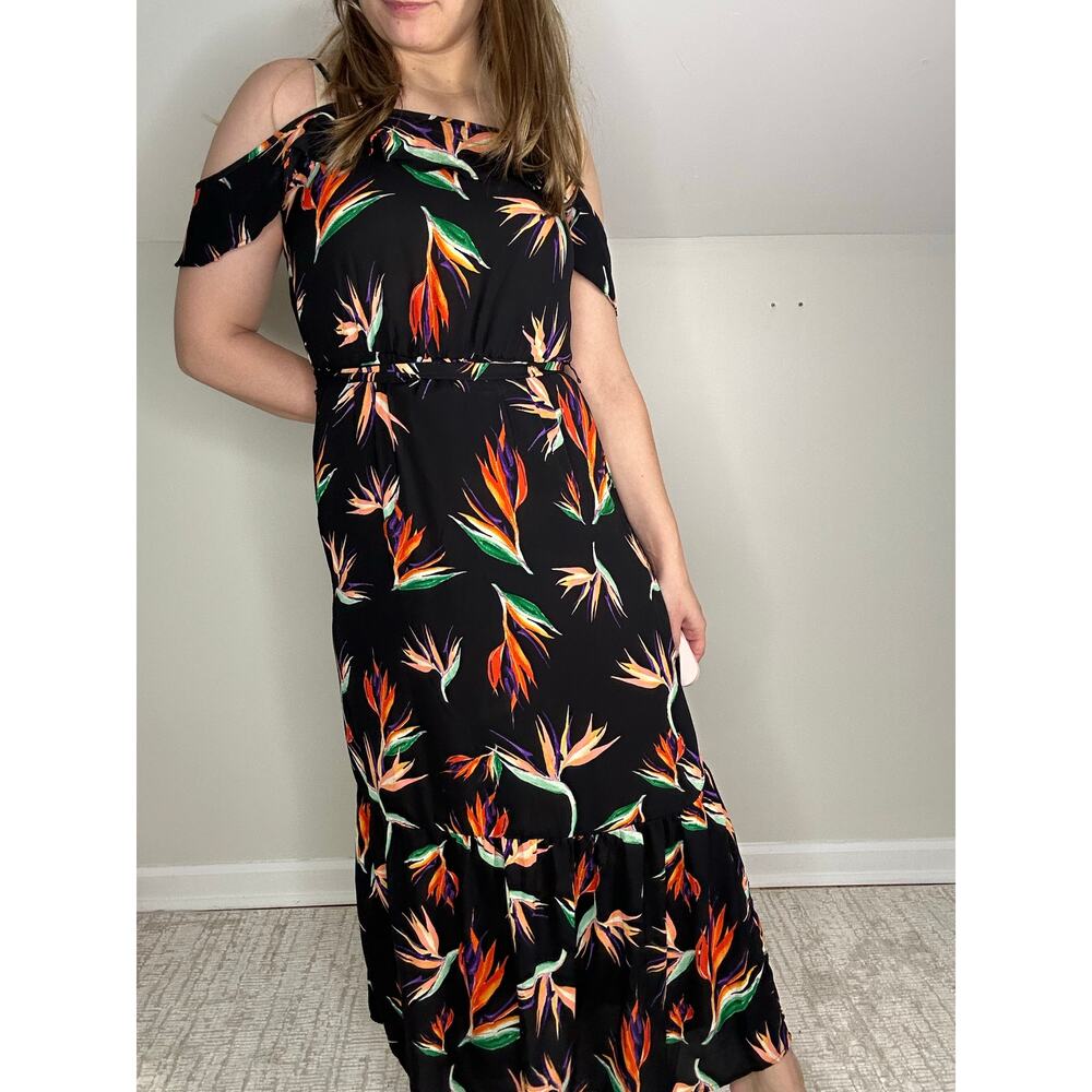 Mossimo Black Tropical Floral Birds of Paradise Dress